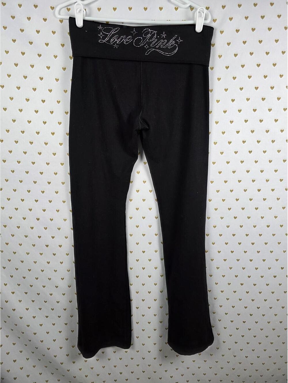 Victorias Secret PINK BLING Rhinestone LOVE Flared Yoga Pants Leggings Medium - Picture 2 of 5